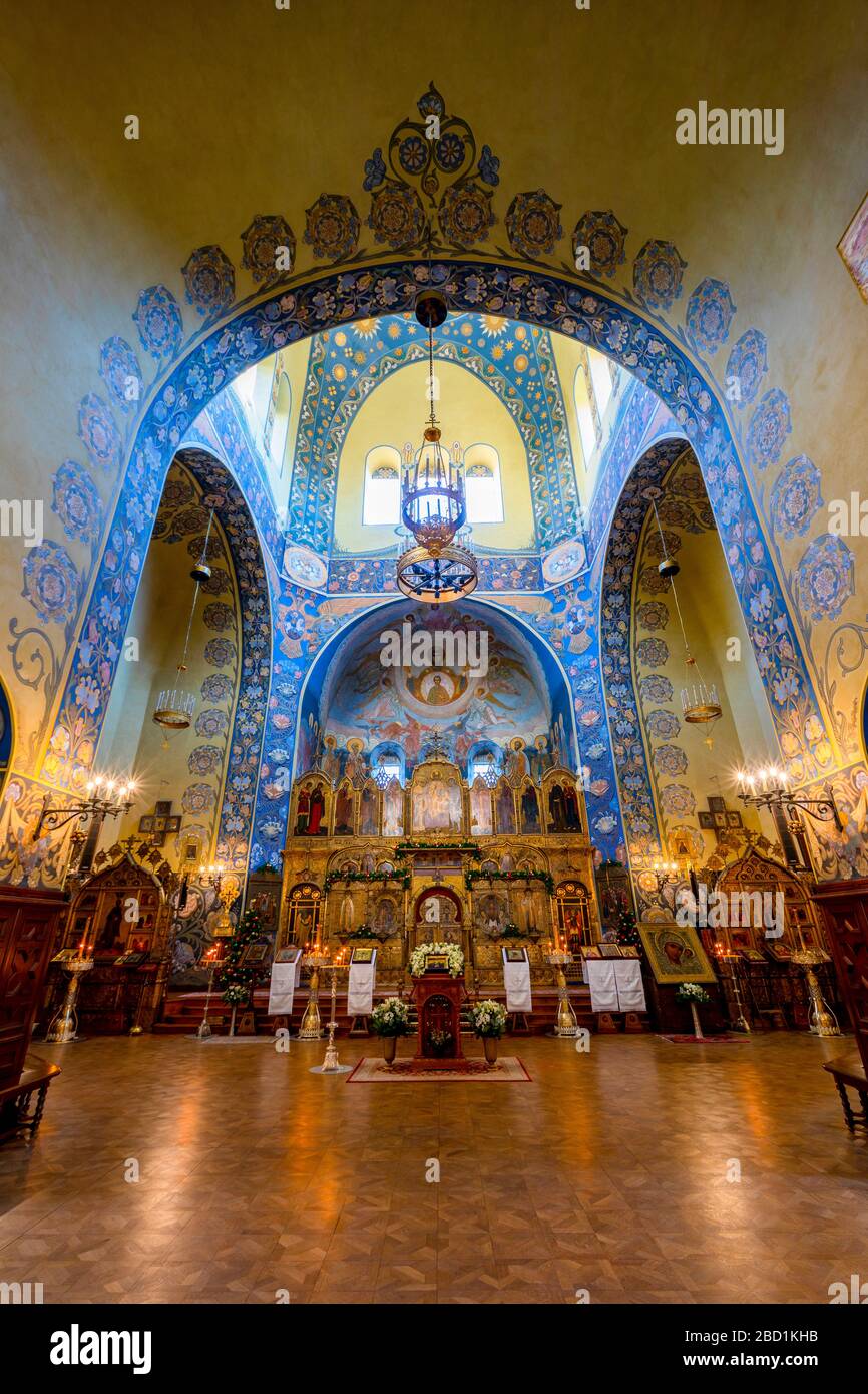 Innenansicht der russisch-orthodoxen Kathedrale St. Nikolaus, Nizza, Alpes-Maritimes, Cote d'Azur, französische Riviera, Provence, Frankreich, Mittelmeer, Europa Stockfoto