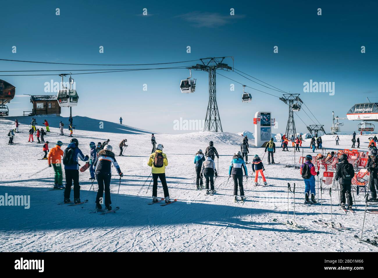 Roche de Mio im Skigebiet La Plagne, Tarentaise, Savoyen, französische Alpen, Frankreich, Europa Stockfoto