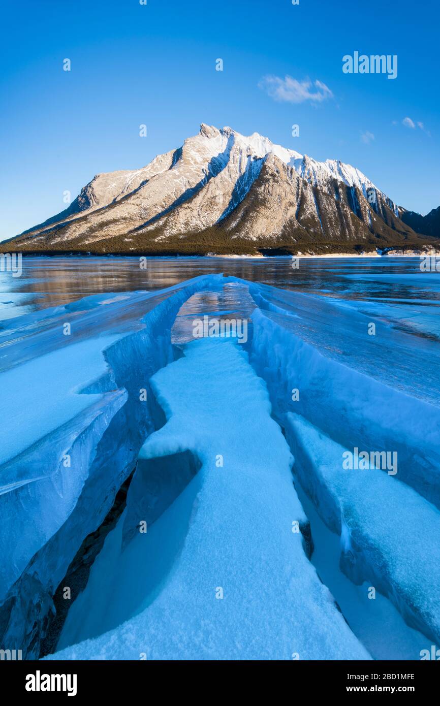 Winterszene am Lake Abraham, Kootenay Plains, Alberta, Canadian Rockies, Kanada, Nordamerika Stockfoto