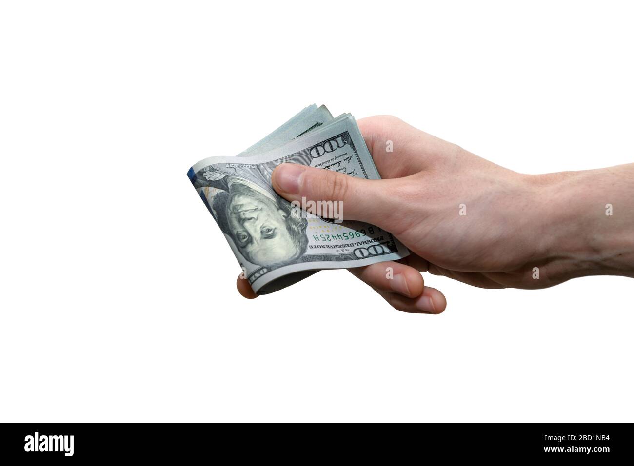 Hand mit Geld von amerikanischen HundertDollar-Rechnungen Stockfoto