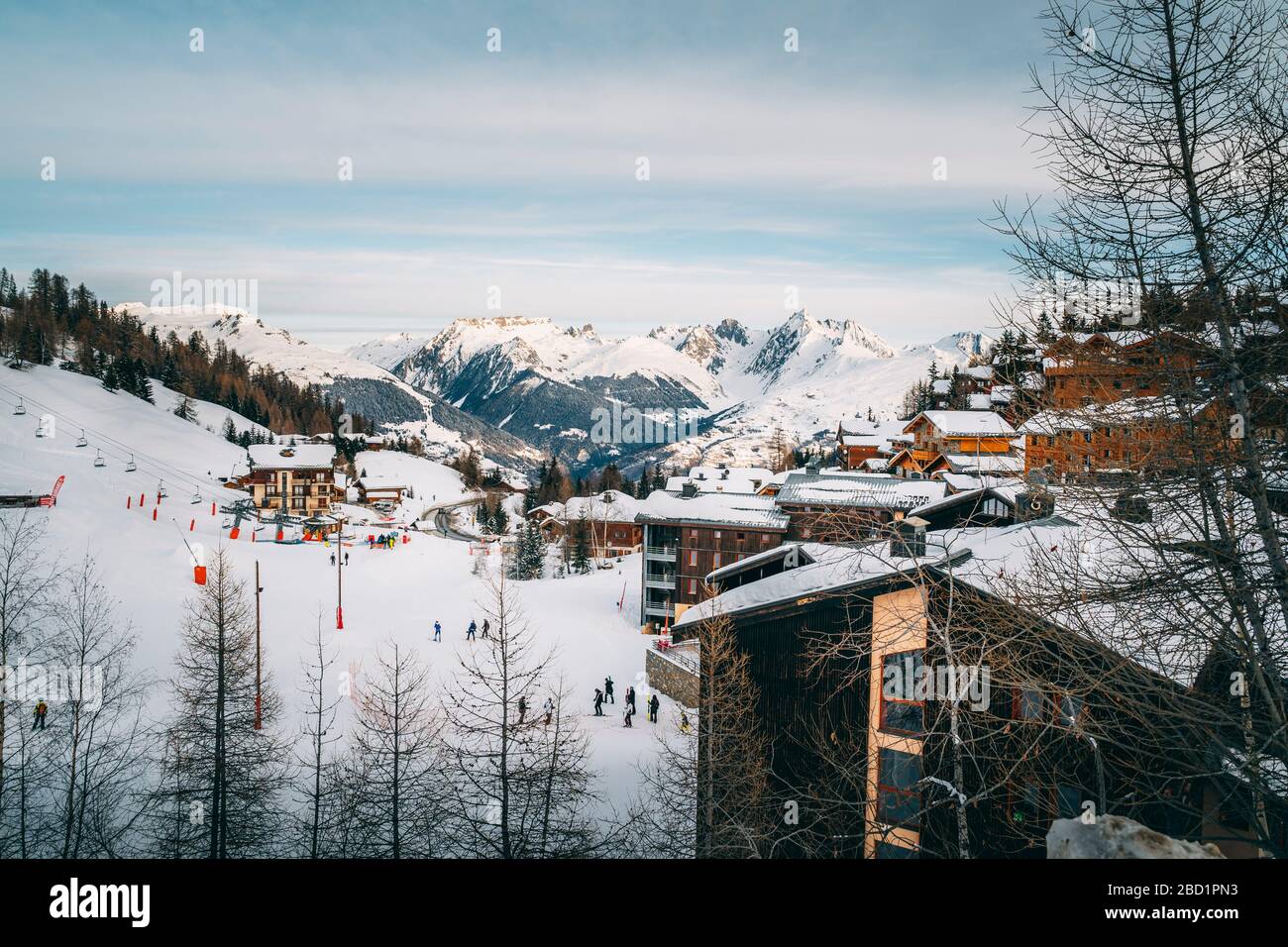 Skigebiet La Plagne, Tarentaise, Savoyen, französische Alpen, Frankreich, Europa Stockfoto