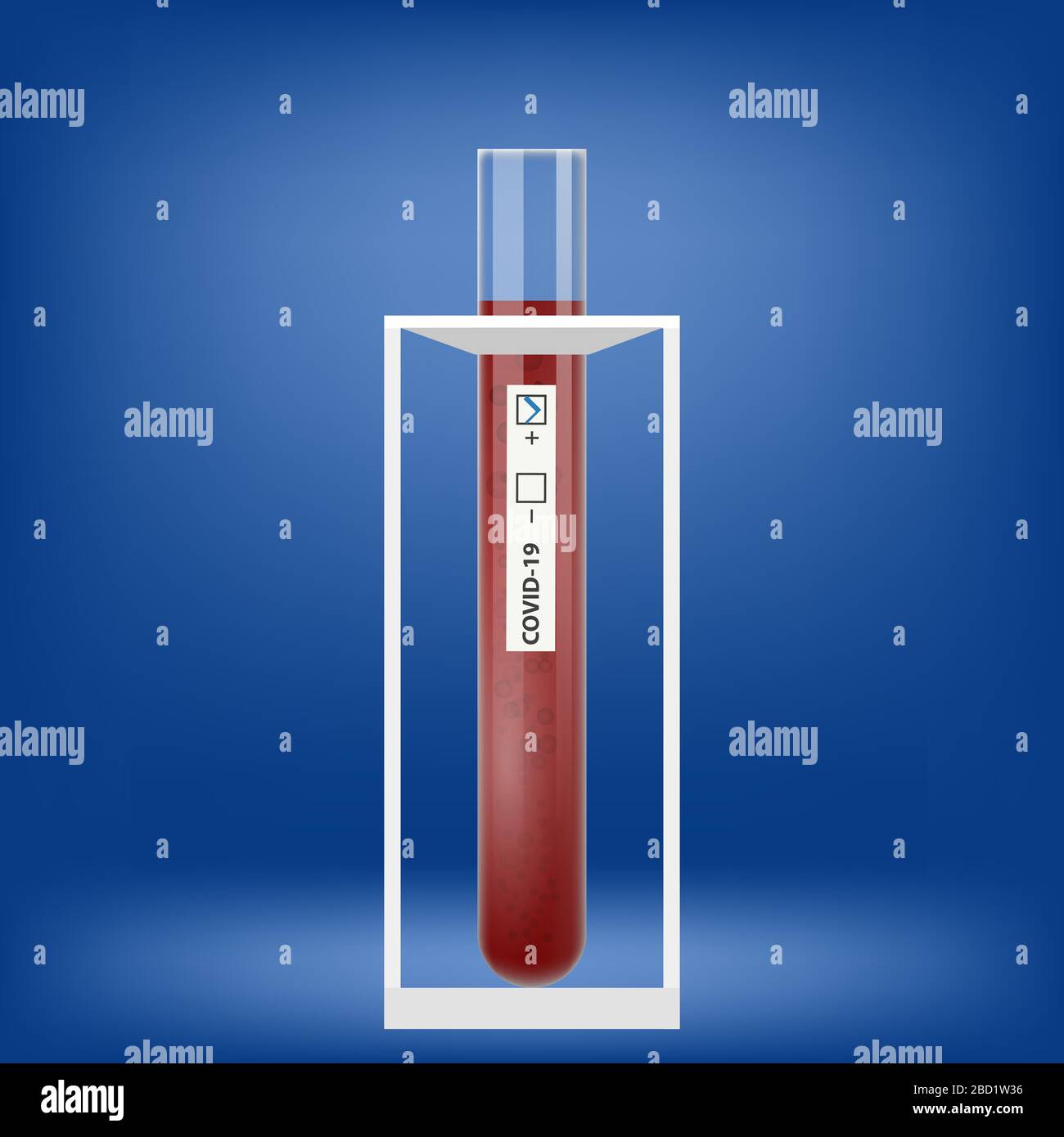 Reagenzglas mit Blut auf blauem Hintergrund. Stoppen Sie Den Pandemischen Roman Coronavirus. COVID-19-Virus Stock Vektor