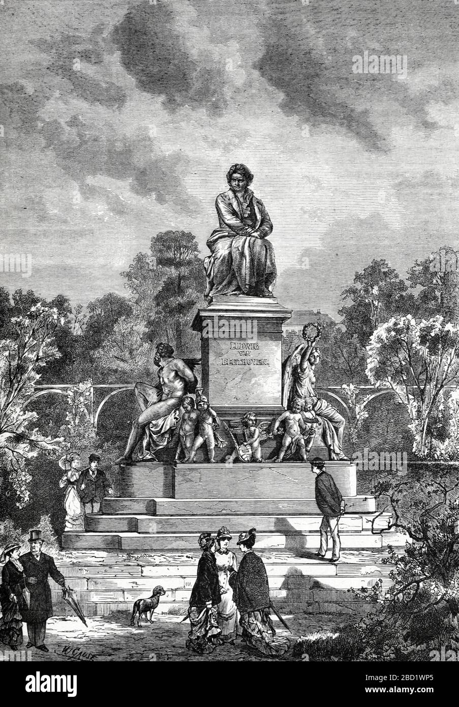 Ludwig van Beethoven Denkmal oder Denkmal Wien Österreich? Vintage oder Old Illustration oder Gravur 1881 Stockfoto