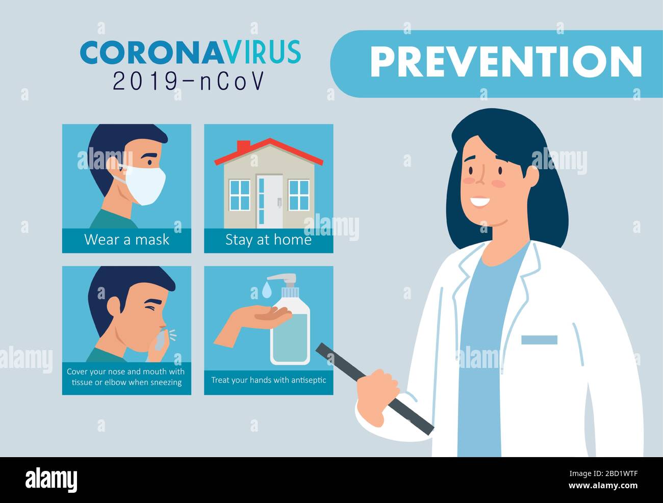 Ärztin mit Präventivstellung von Coronavirus 2019 ncov Stock Vektor