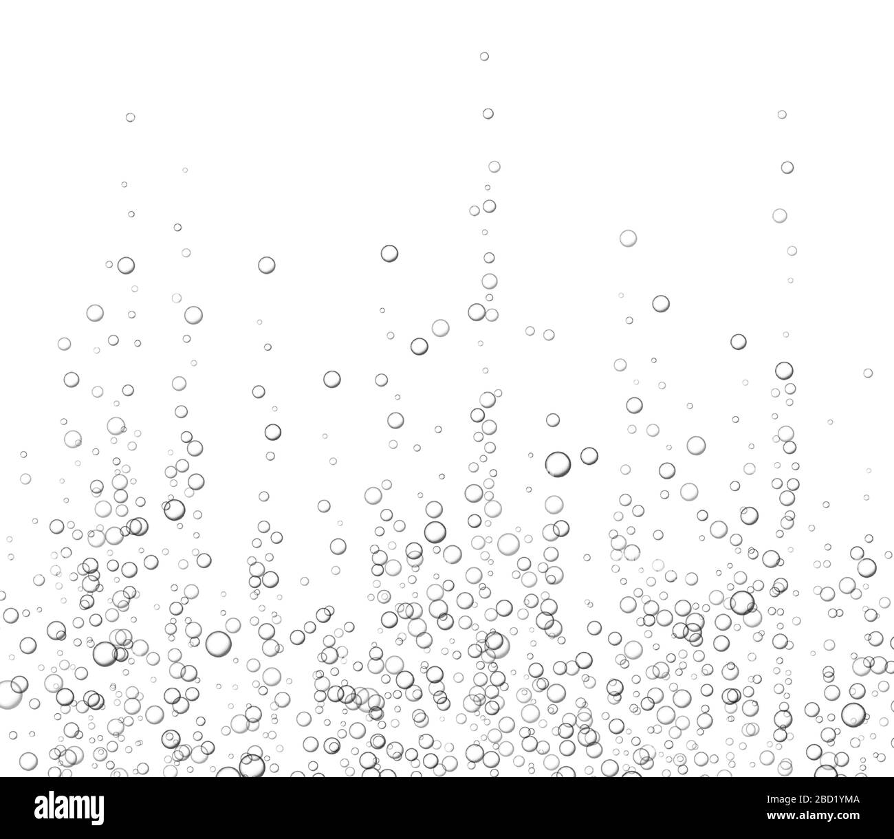 Unter Wasser zierende Blasen, Limonade oder Champagner kohlensäurehaltiges Getränk, auf weißem Hintergrund isoliertes Sekt. Stock Vektor