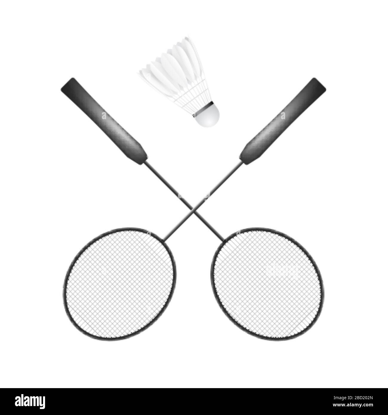 Shuttlecock und schwarzer Schläger. Badminton - Sportausrüstung. Vektorgrafiken isoliert auf weißem Hintergrund Stock Vektor