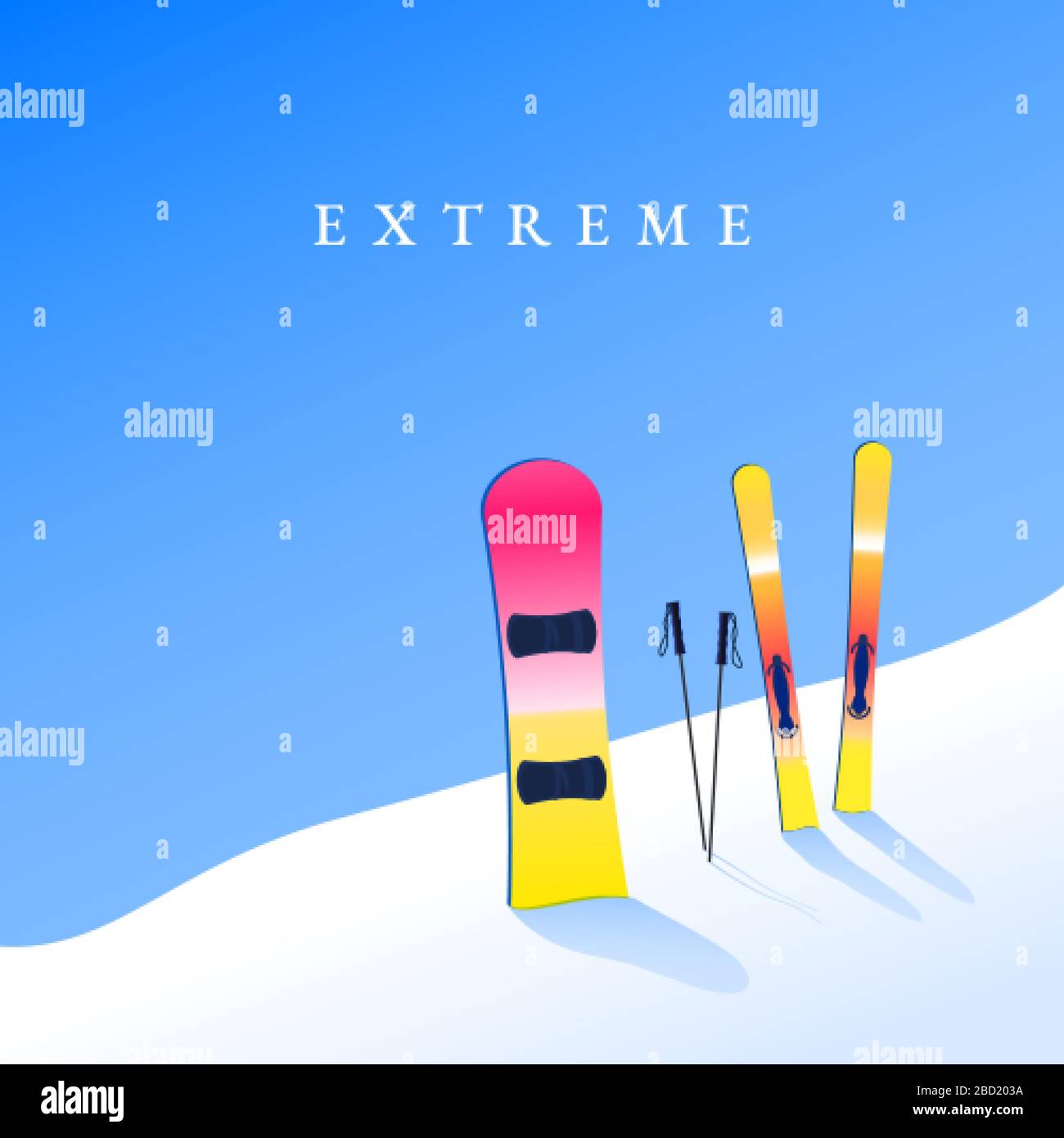 Skigebiet. Skifahren und Snowboard am Hang. Extremes Tourismus-Banner. Vektor Stock Vektor