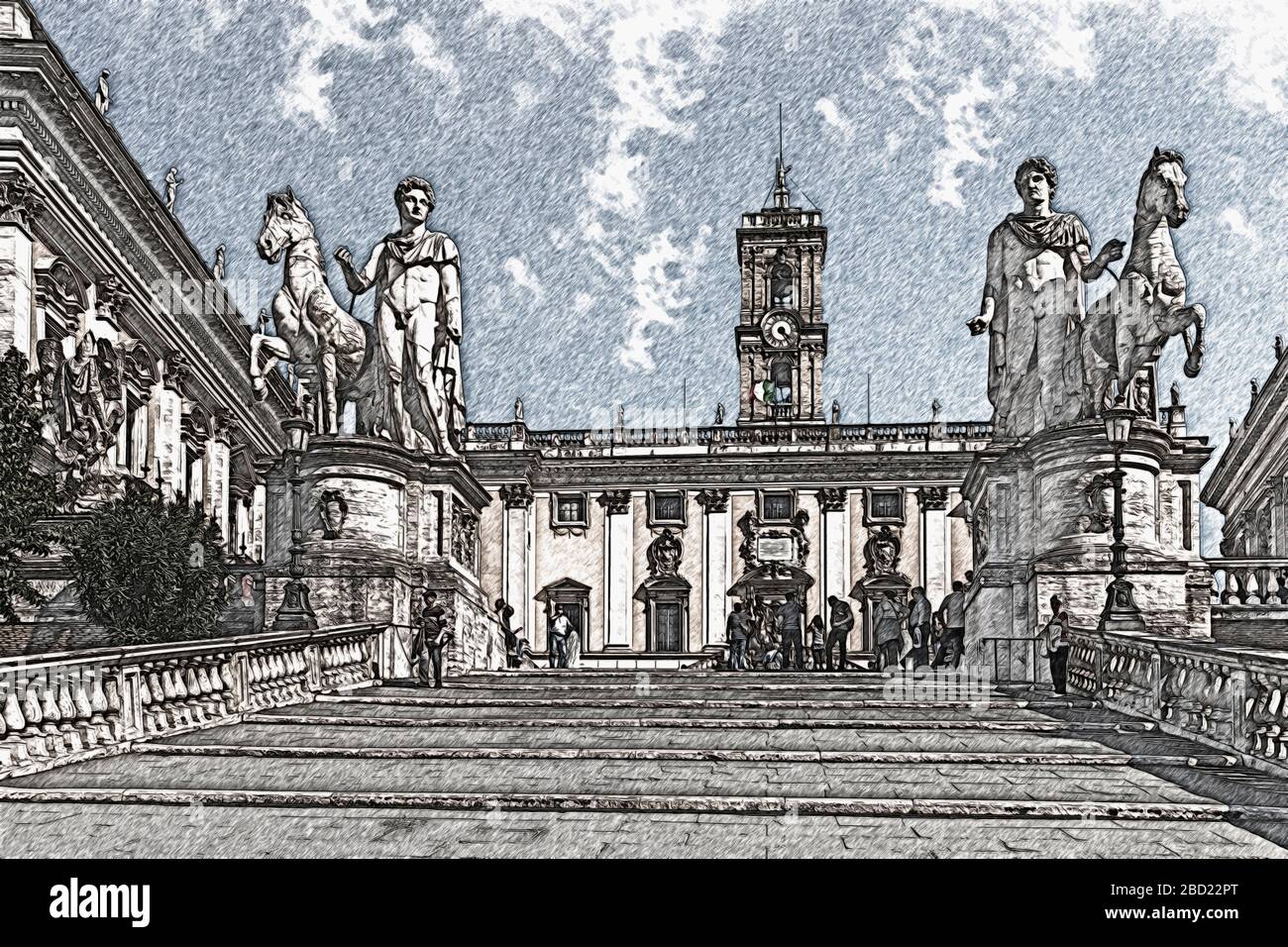 Von Michelangelo entworfen Rampe Treppe (Cordonata) an der Piazza del Campidoglio, Rom, Latium, Italien, Europa Stockfoto