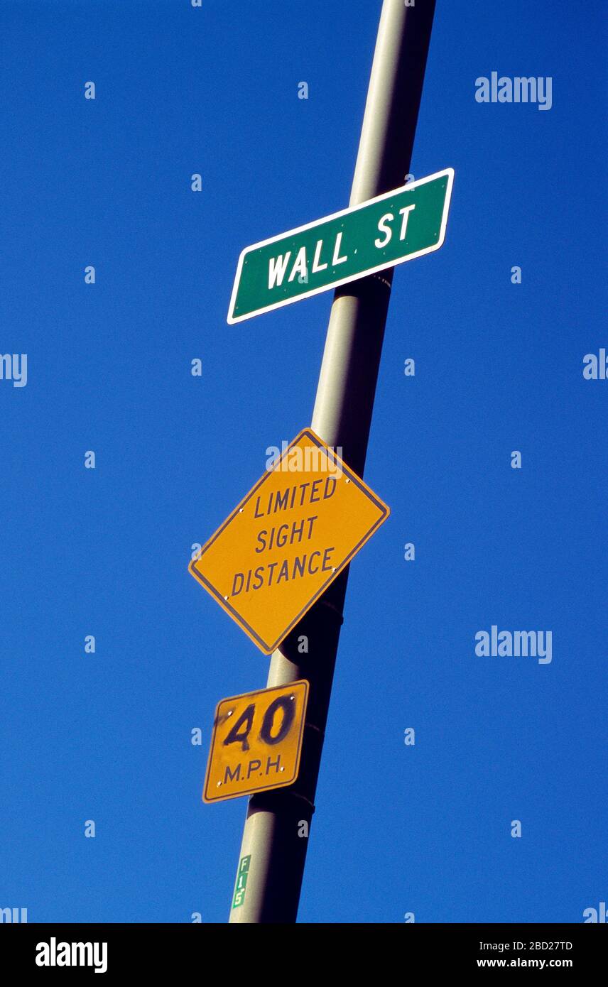 USA. New York. Manhattan. Schild Wall Street. Stockfoto