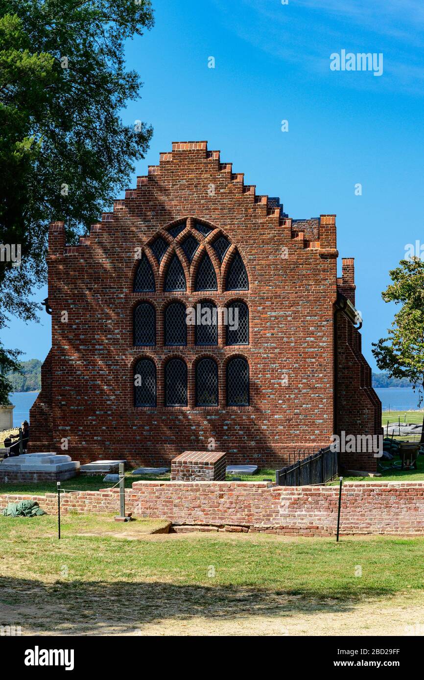 Historische Jamestowne Kirche. Stockfoto