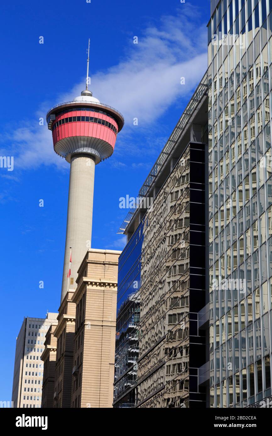 Calgary Tower auf 9th Avenue, Calgary, Alberta, Kanada Stockfoto