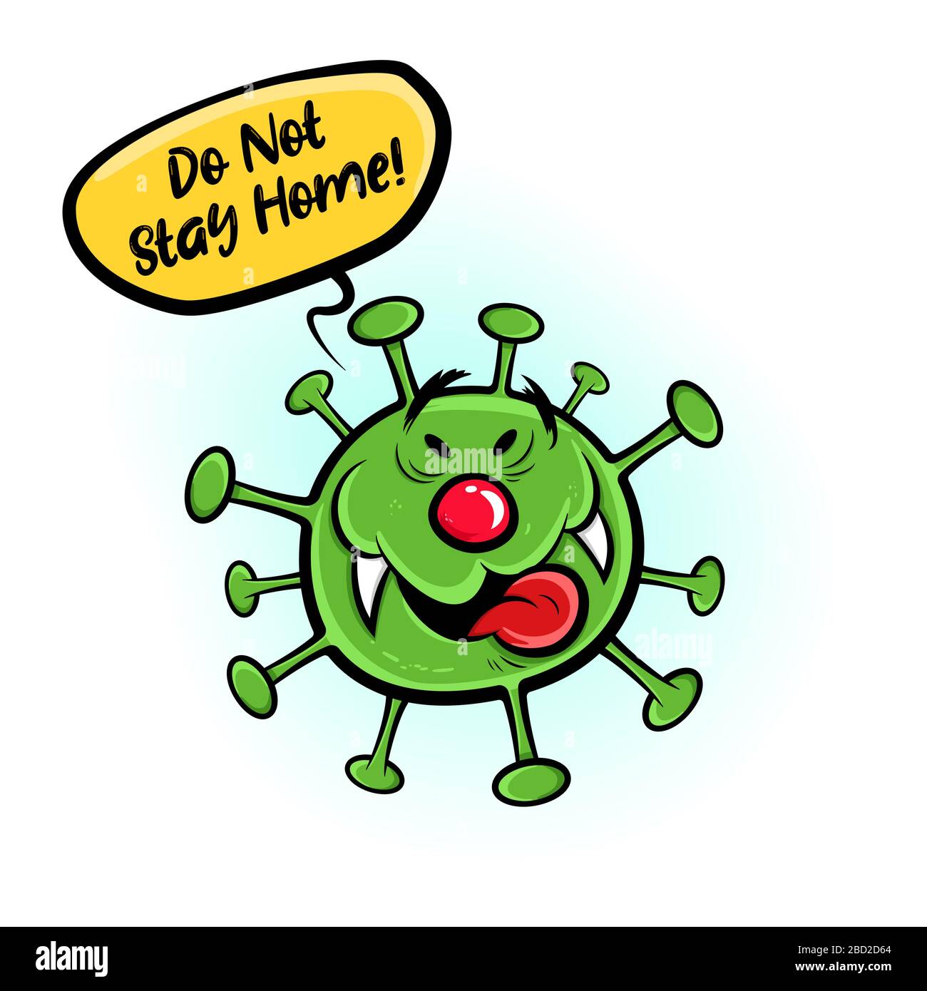 Coronavirus COVID-19 mit unheimlich bösem Gesicht. Neuartiger Corona-Virus-Pandemie gegen Stay Home Rat! Stock Vektor