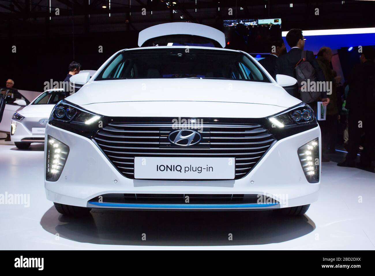 GENF, SCHWEIZ - 6. März 2018: Hyundai Ioniq auf dem Gelände der Hyundai Korean Motor Company in der 88. Internationalen Automobilmesse Genf in Palexp Stockfoto