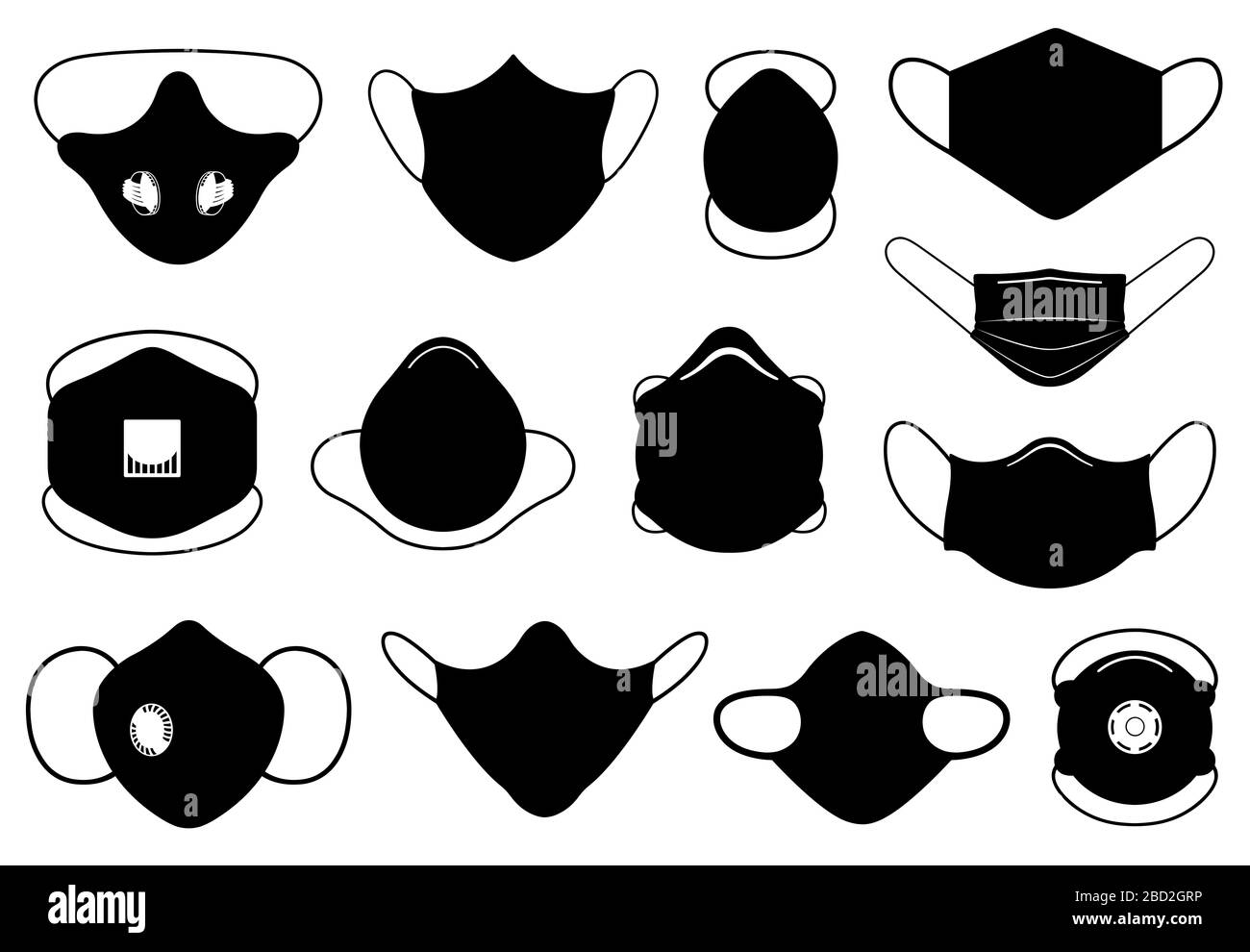 Satz verschiedener Masken, isoliert auf weiß Stockfoto Satz verschiedener Masken, isoliert auf weiß Stockfoto