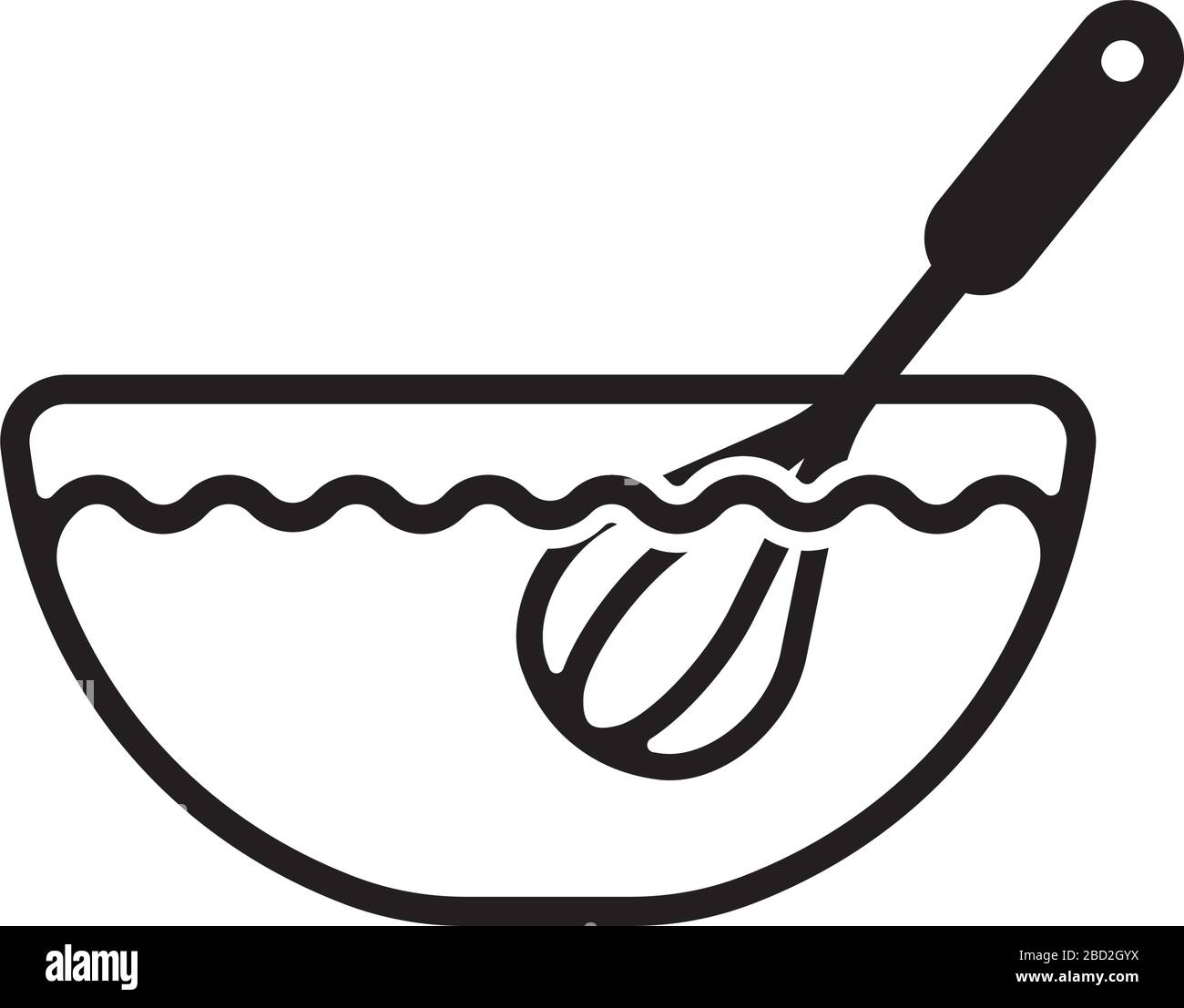 Symbol für das Kochen/Schneebesen (Zutaten in einer Schüssel mischen oder aufschlagen) Stock Vektor