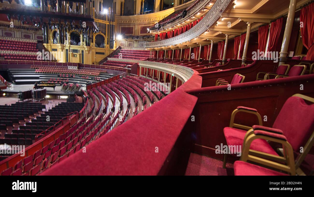 Inneneinrichtung der Royal Albert Hall ohne Leute Stockfoto