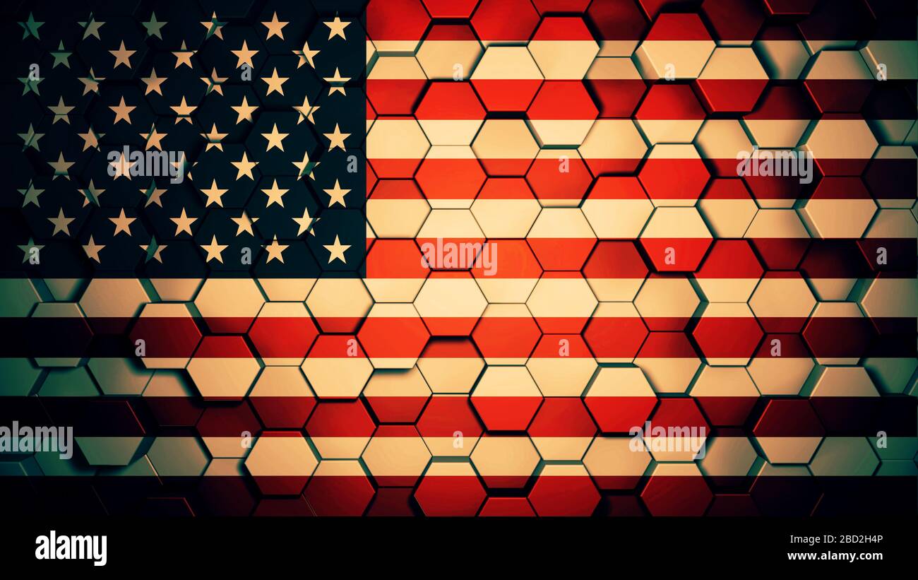 USA-Flagge abstrakter Hintergrund, sechseckige 3D-Darstellung Stockfoto