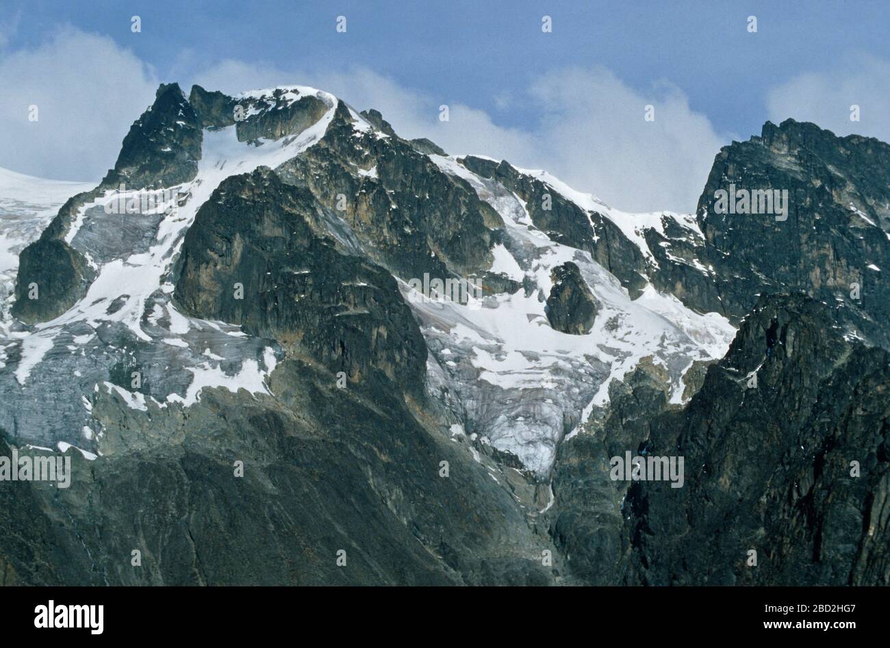Gipfel des Mt Marguerite auf 5110 m und des Speke-Gletschers, Ausdehnung des Gletschers im Januar 1980, Demokratische Republik Kongo Stockfoto