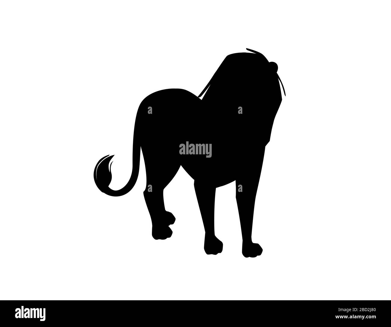 Schwarze Silhouette stolze, kräftige, niedliche Löwenfigur Cartoon-Stil Tierdesign flache Vektorgrafiken isoliert auf weißem Hintergrund Stock Vektor