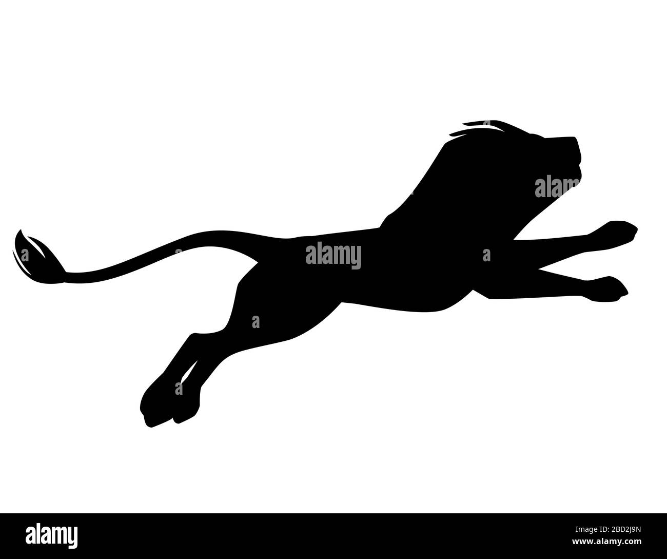 Schwarze Silhouette stolz leistungsstark niedlich Löwe hüpfender Charakter Cartoon-Stil Tierdesign flache Vektorgrafiken isoliert auf weißem Hintergrund Stock Vektor