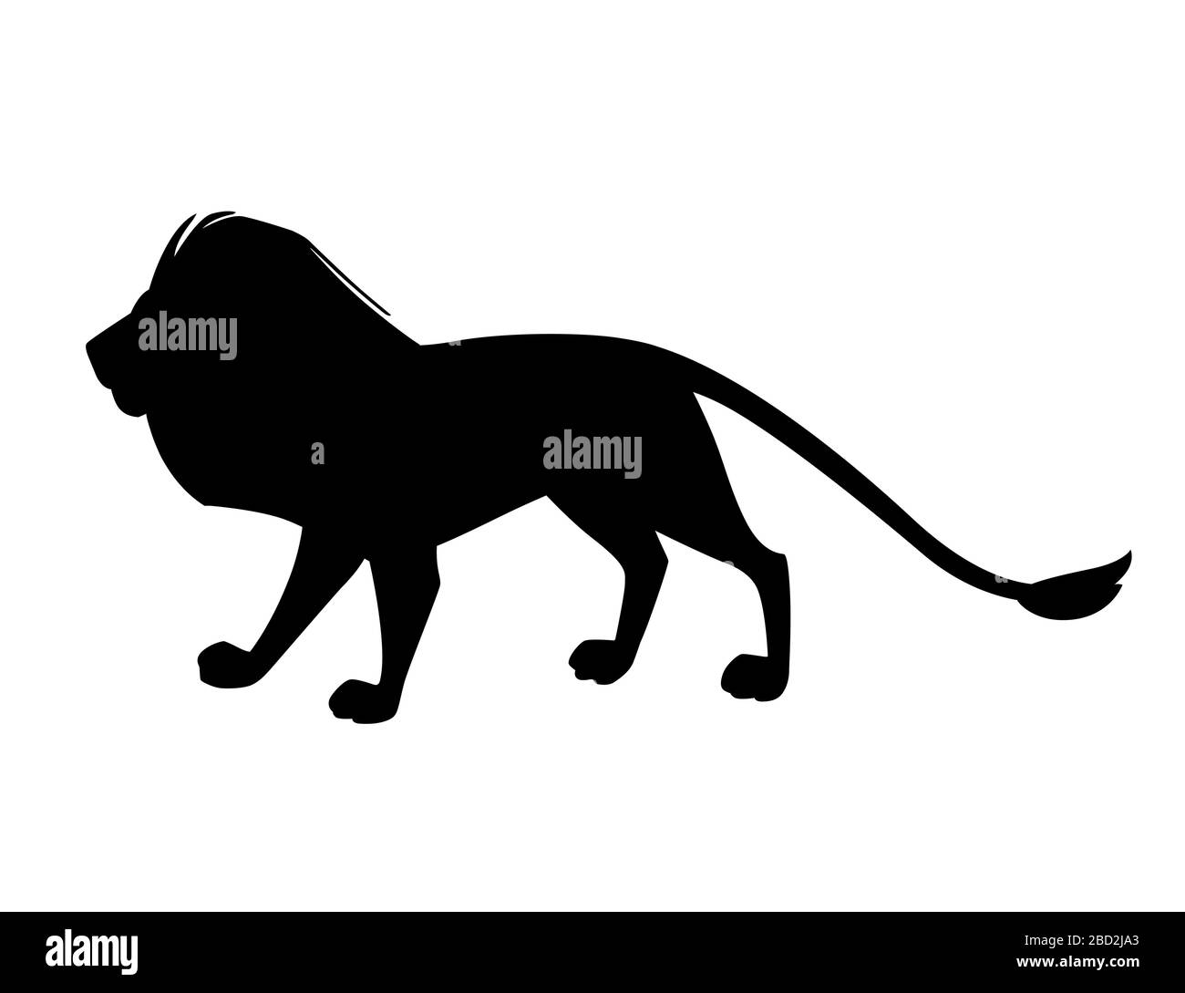 Schwarze Silhouette stolze, kräftige, niedliche Löwenfigur Cartoon-Stil Tierdesign flache Vektorgrafiken isoliert auf weißem Hintergrund Stock Vektor