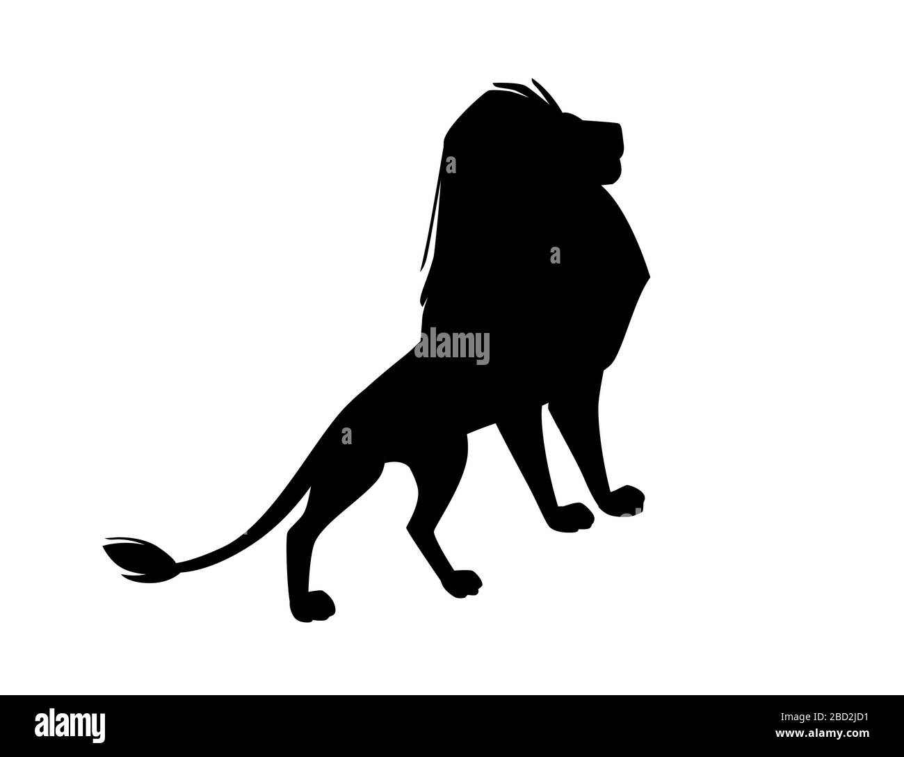 Schwarze Silhouette stolze, kräftige, niedliche Löwenfigur Cartoon-Stil Tierdesign flache Vektorgrafiken isoliert auf weißem Hintergrund Stock Vektor