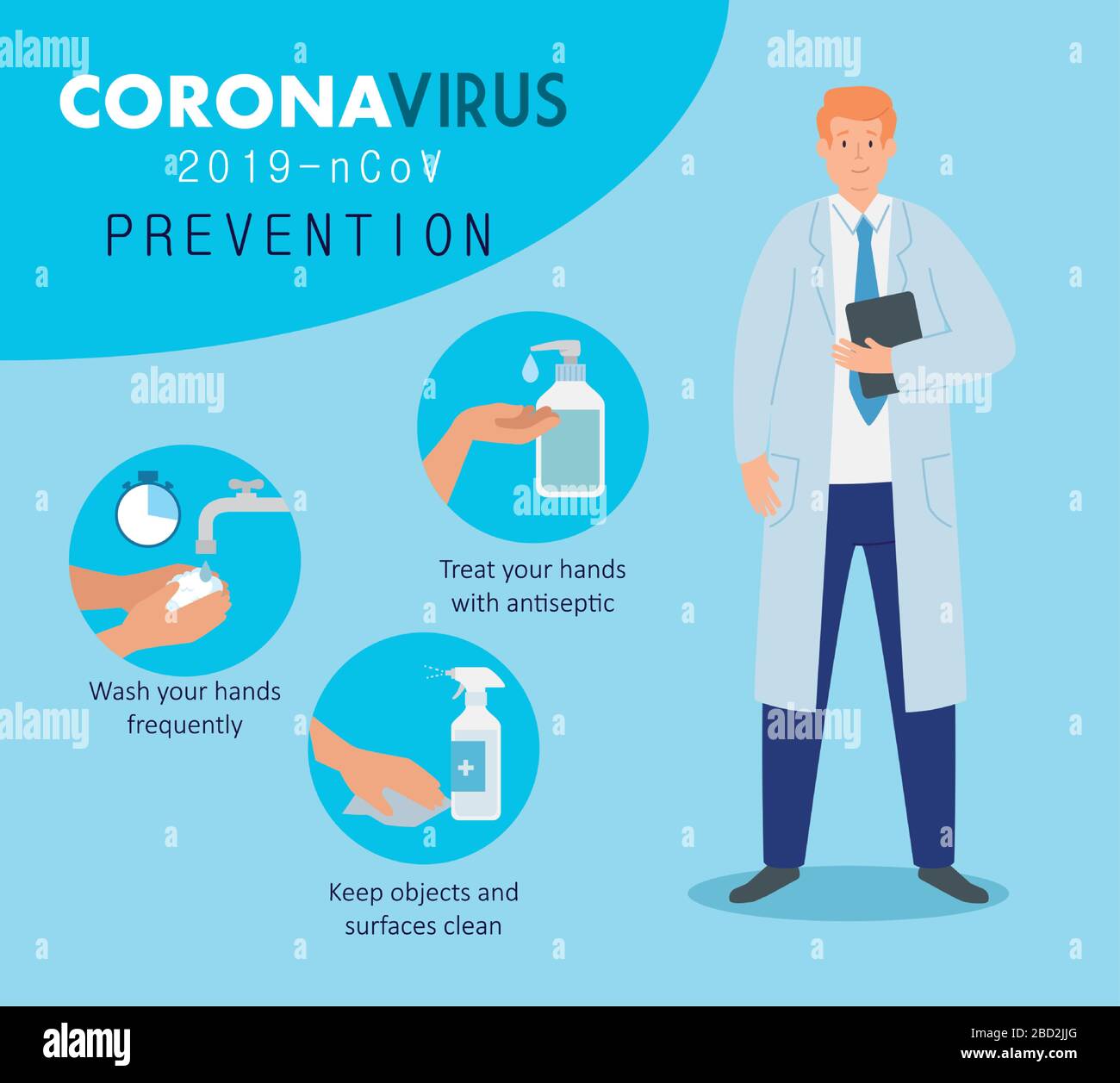 Arzt mit Präventivmaßnahme für Coronavirus 2019 ncov Stock Vektor