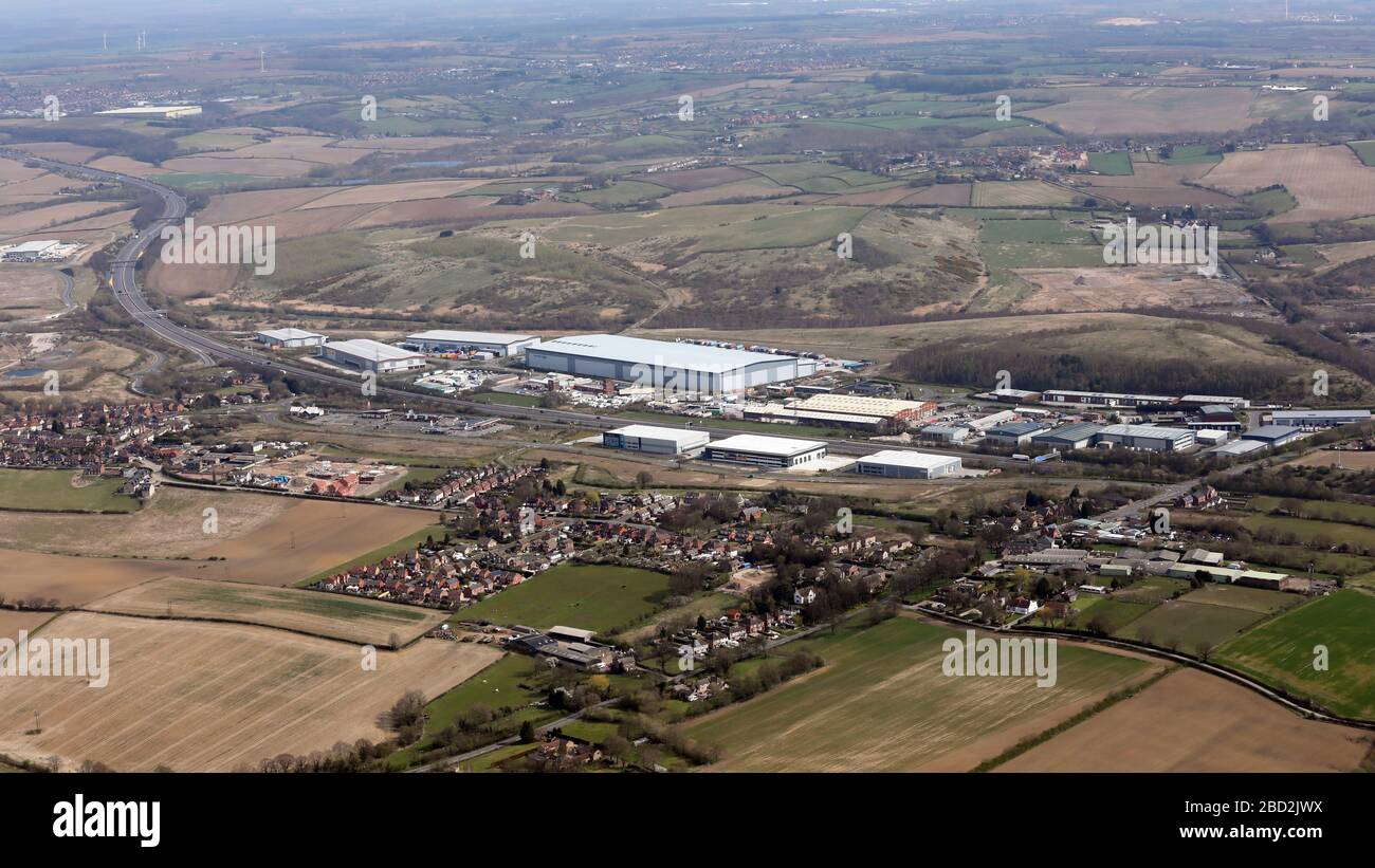 Luftbild Markham Vale an der Anschlussstelle 29A der Autobahn M1 bei Chesterfield Stockfoto