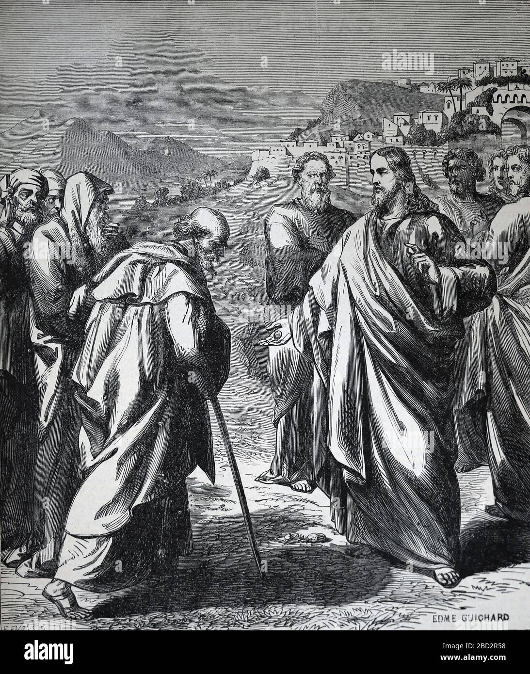 Neues Testamente. Machen Sie dem Kaiser das, was der Kaiser ist, und Gott das, was Gottes ist. Gravur, 19. Jahrhundert. Stockfoto