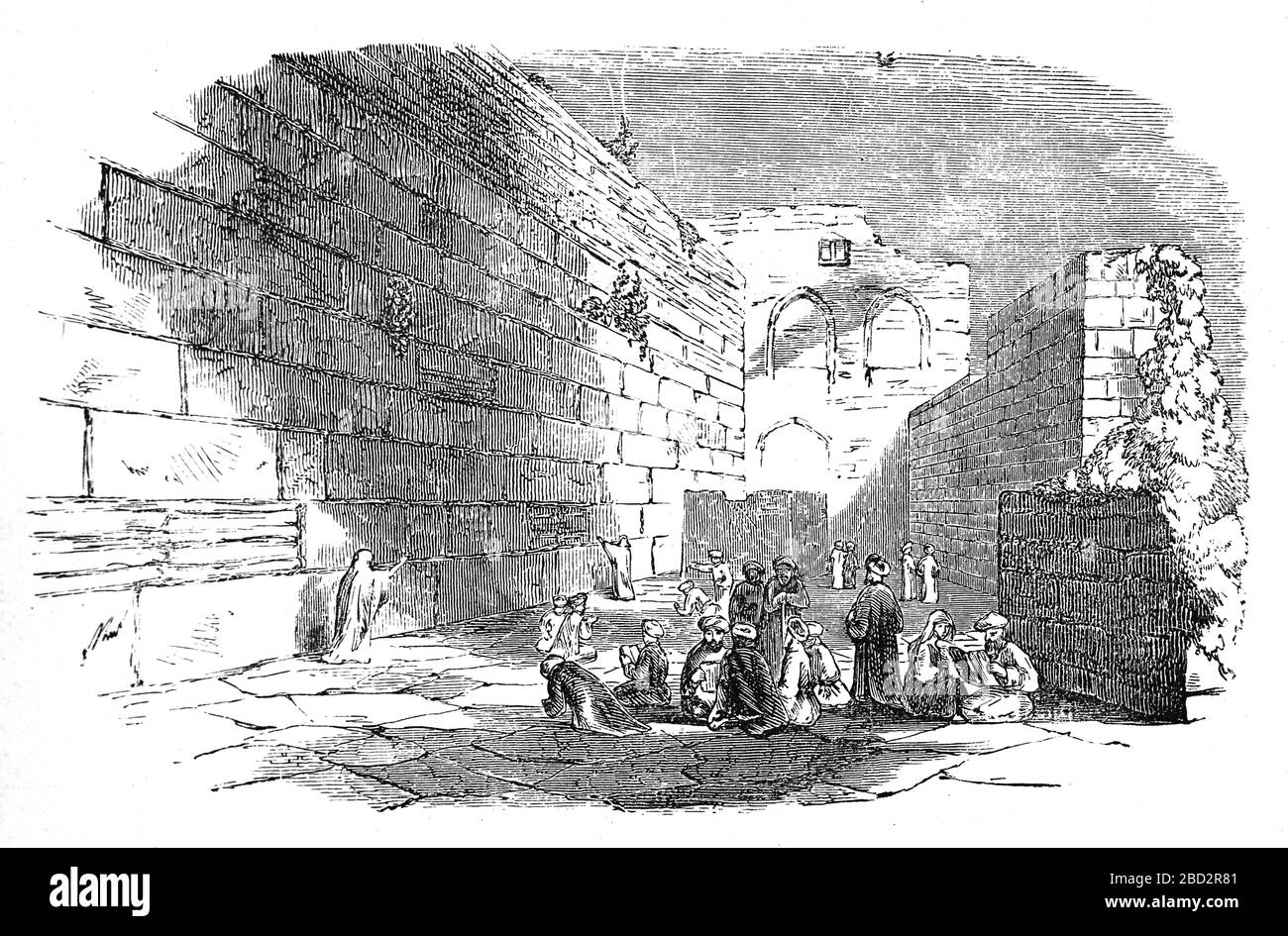 Israel. Stadt Jerusalem. Westliche Mauer (kleines Segment des alten Tempels). Gravur, 19. Jahrhundert. Stockfoto