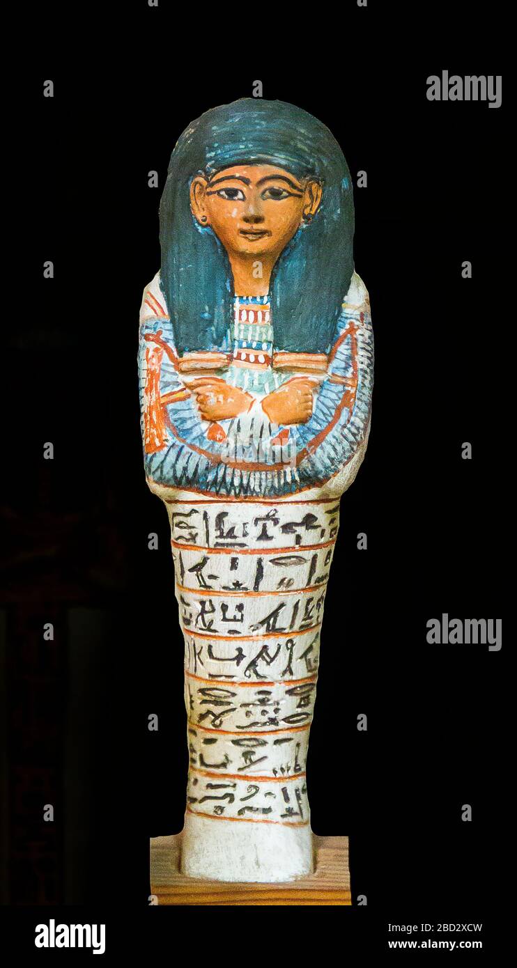 Ägypten, Kairo, Ägyptisches Museum, aus dem Grab von Sennedjem, Deir el Medina: Ushebti von Rosu, eine der Ehefrauen des Vaters von Sennedjem. Stockfoto