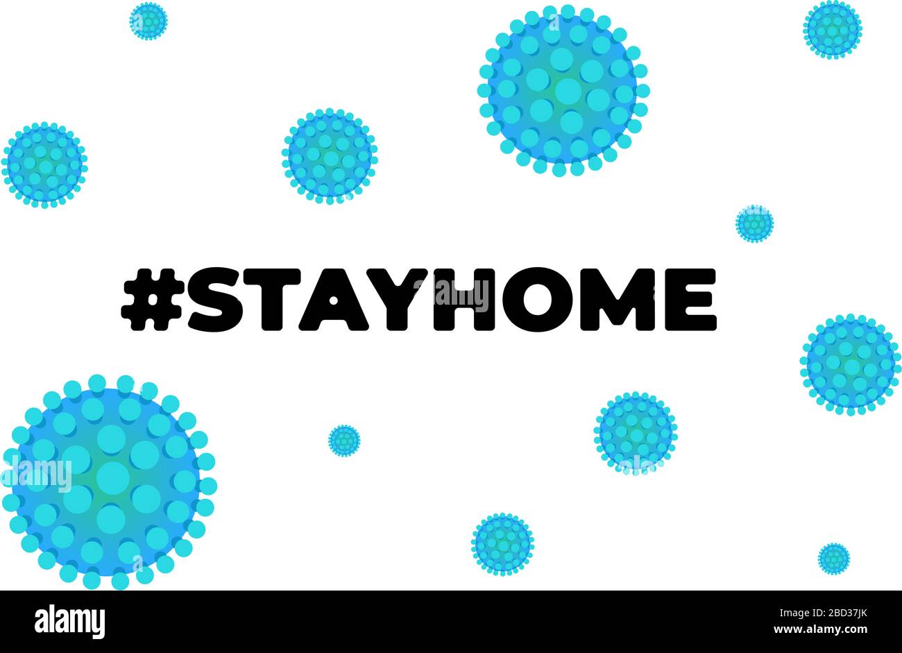 Bleib zu Hause, um die Verbreitung des Coronavirus-Slogans zu verhindern. Hashtag stayhome Infektion Epidemie Schutz Kampagne. Quarantäne-Poster mit Corona-Virus COVID-19 und Hash-Tag-Illustration Stock Vektor