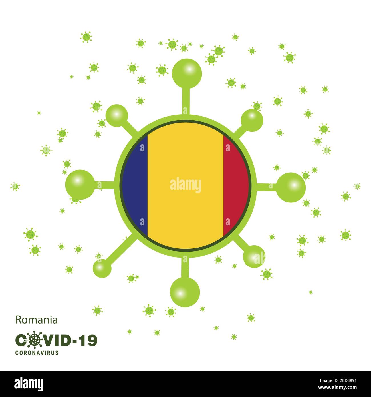 Rumänien Coronavius Flag Awareness Background. Bleiben Sie zu Hause, und bleiben Sie gesund. Kümmern Sie sich um Ihre eigene Gesundheit. Beten Sie für das Land Stock Vektor