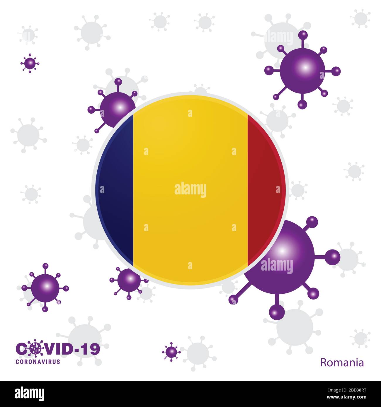Betet Für Rumänien. COVID-19 Coronavirus Typografie Flag. Bleiben Sie zu Hause, und bleiben Sie gesund. Kümmern Sie sich um Ihre eigene Gesundheit Stock Vektor