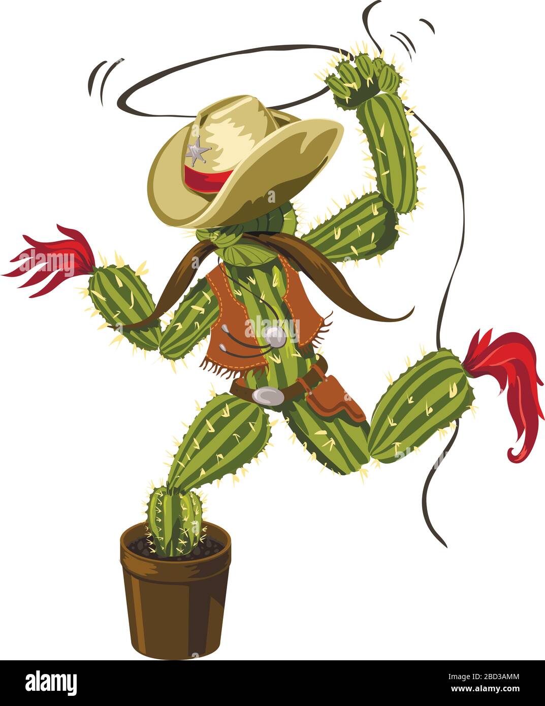 Cactus Cowboy-Sheriff-Logo, handgezeichnet, Vektorgrafiken Stock Vektor