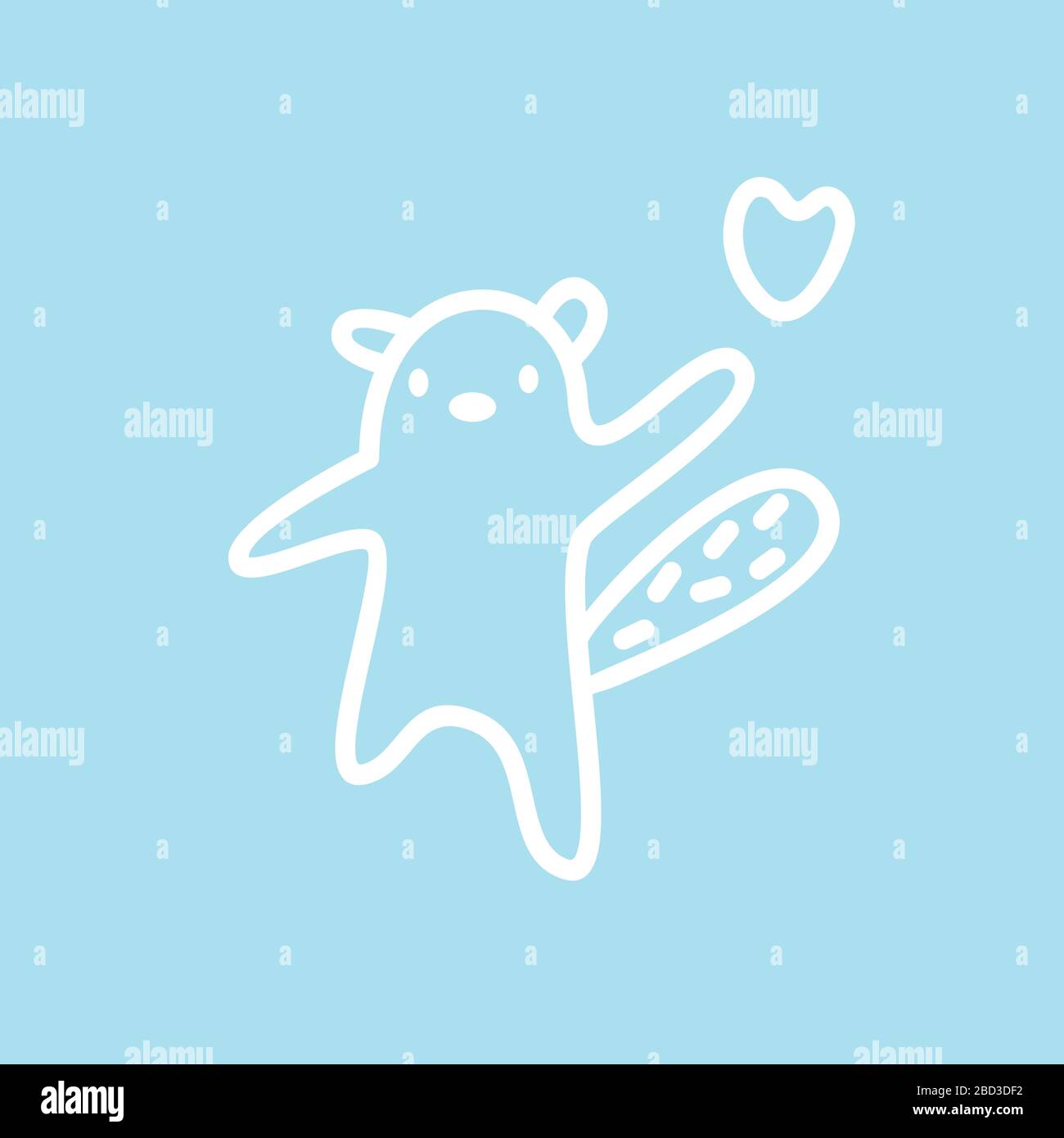 Süßes Kawaii Tierzeichen senden Liebeskherz. Lustige Designvorlage für Biber- oder Katzen-Logos und Symbol für Web und Druck. Tierische lineare Abbildung Stock Vektor