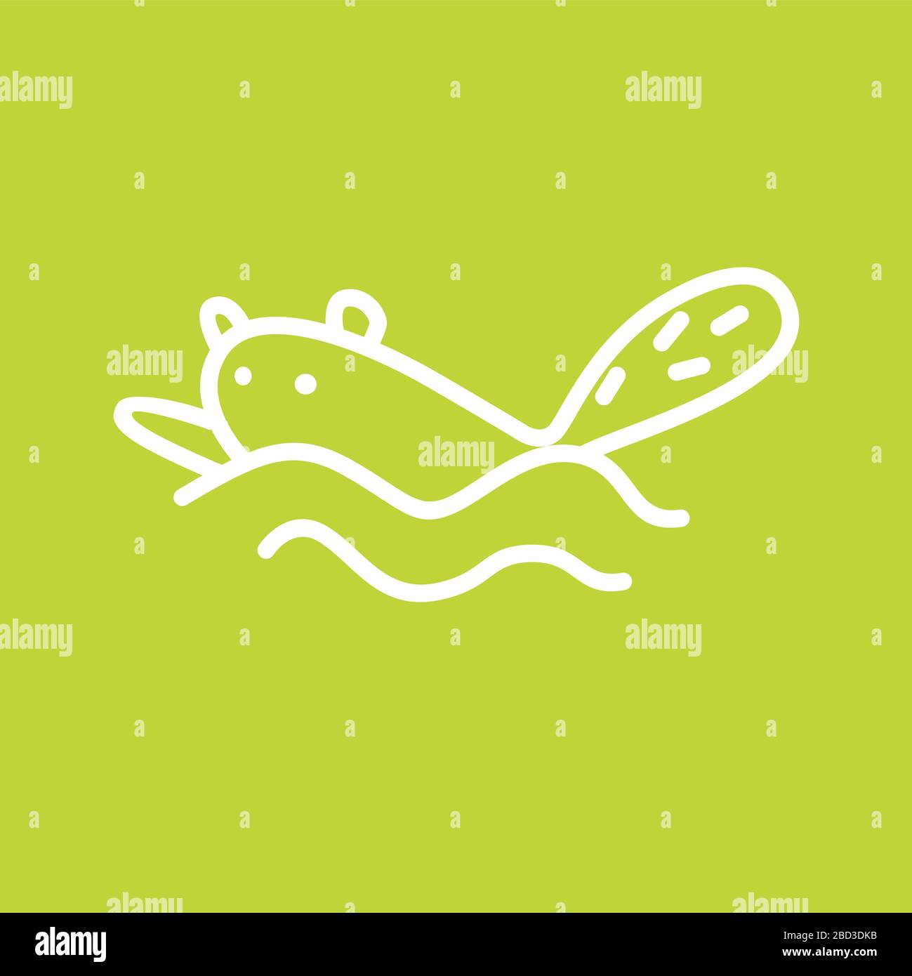 Süßes Kawaii Tierzeichen in dinamischer Bewegung. Lustige Biber oder Katzen treiben Sport. Logo-Designvorlage auf hellgrünem Hintergrund. Lineare Abbildung Stock Vektor