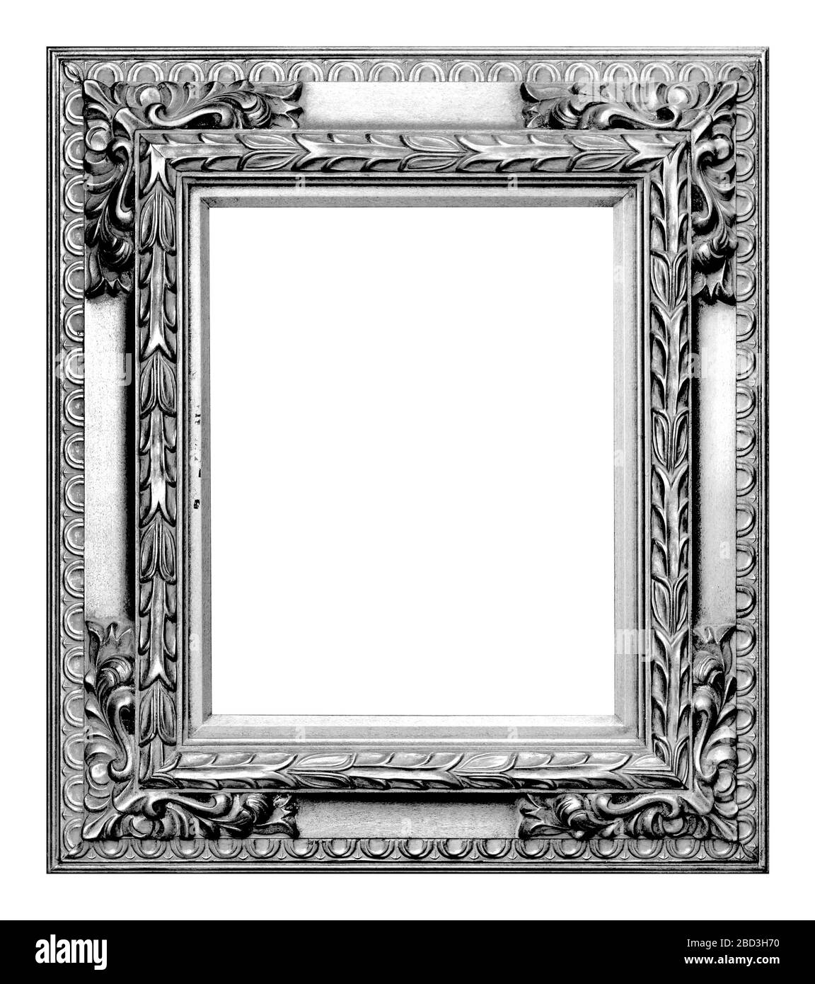 Antik Silber Rahmen isoliert auf dem weißen Hintergrund Vintage Style Stockfoto
