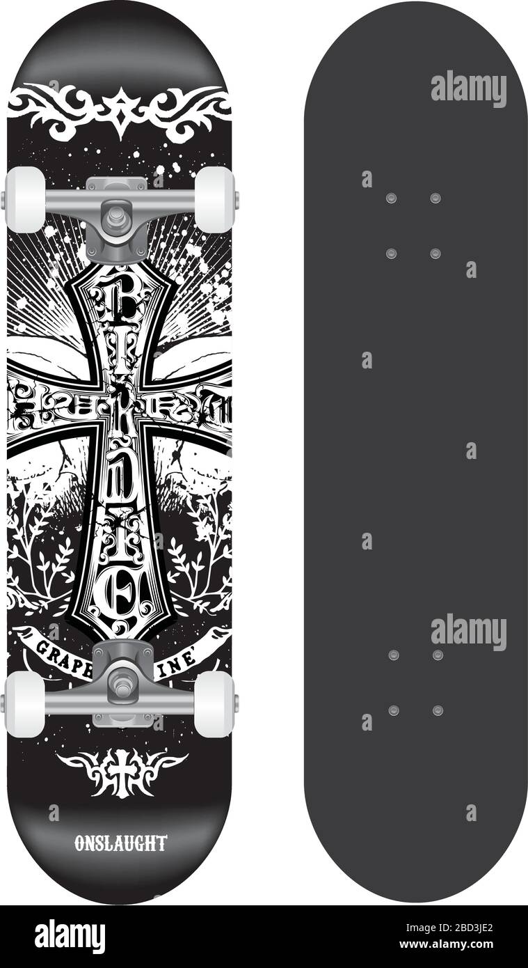 Skateboard Vektor Vorlage Illustration (mit Rückseite Design) Stock Vektor