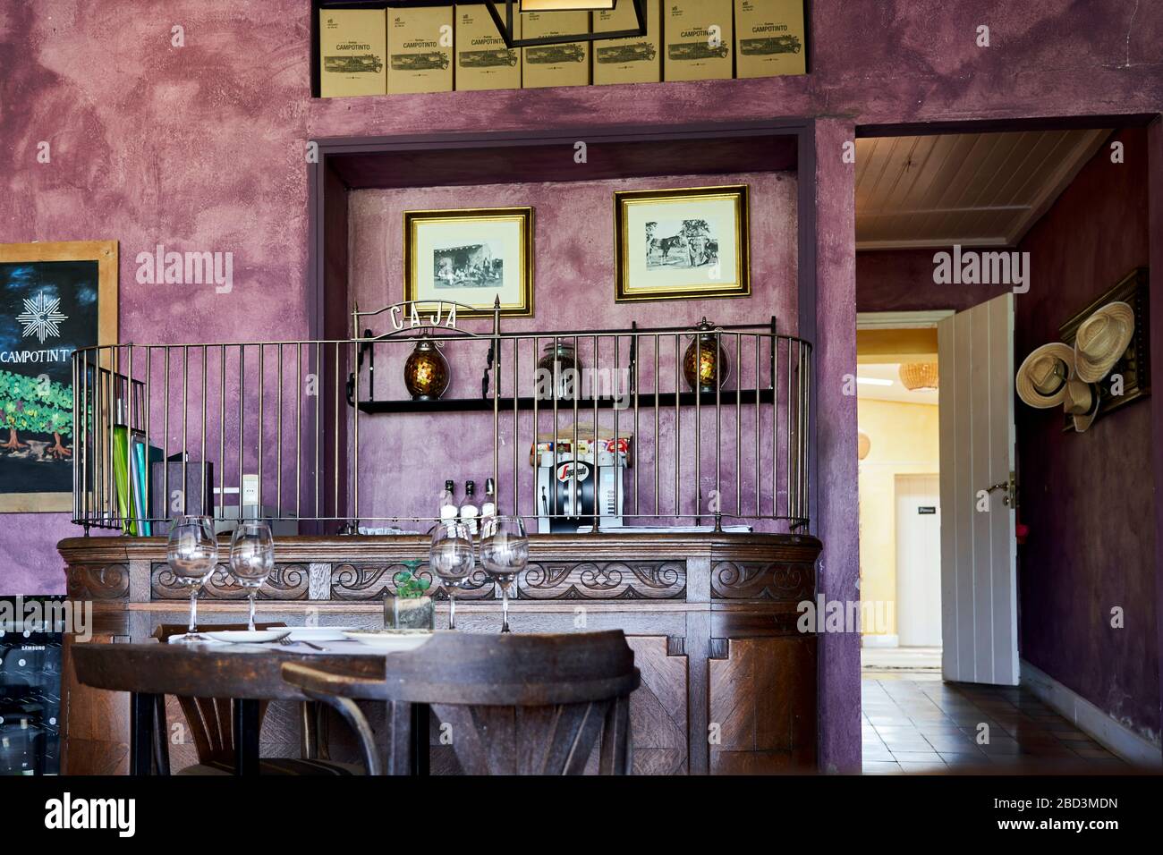 Restaurant Interieur in Campotinto Weingut Carmelo, Uruguay. Stockfoto