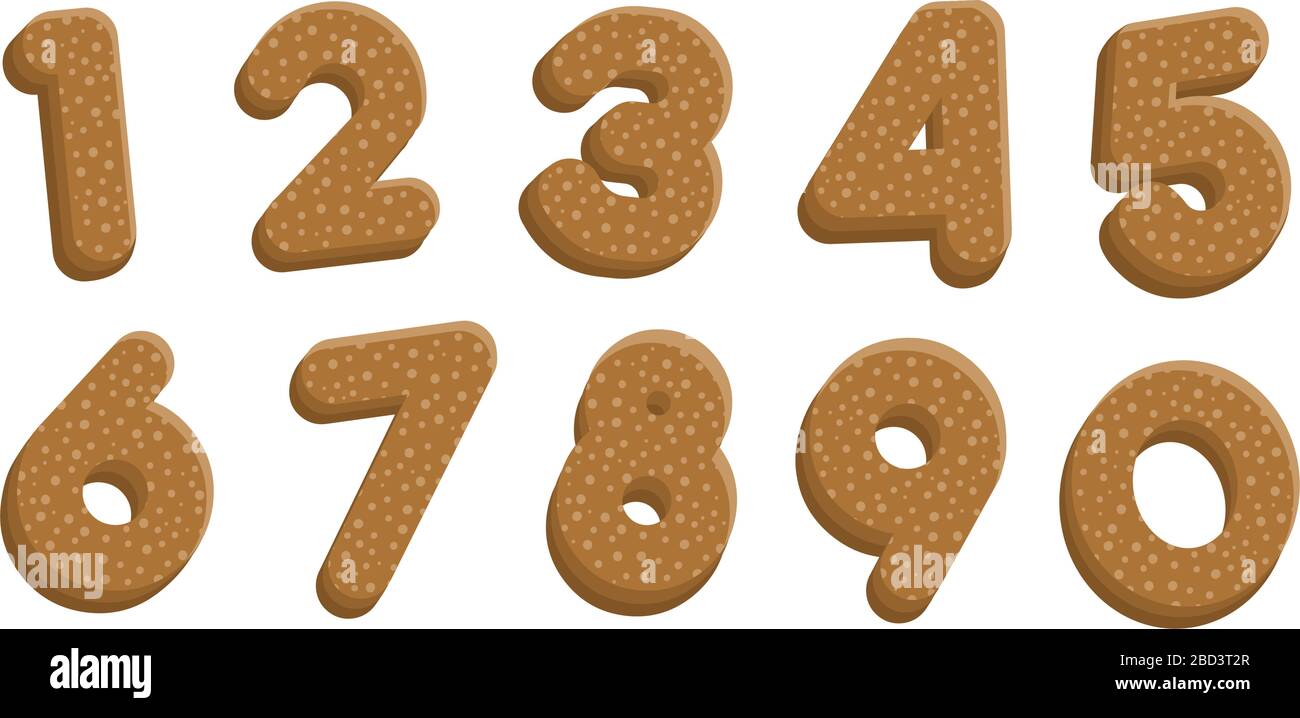 Cookie / Keks Buchstaben Illustration Set (Zahlen / 0-9 ) Stock Vektor