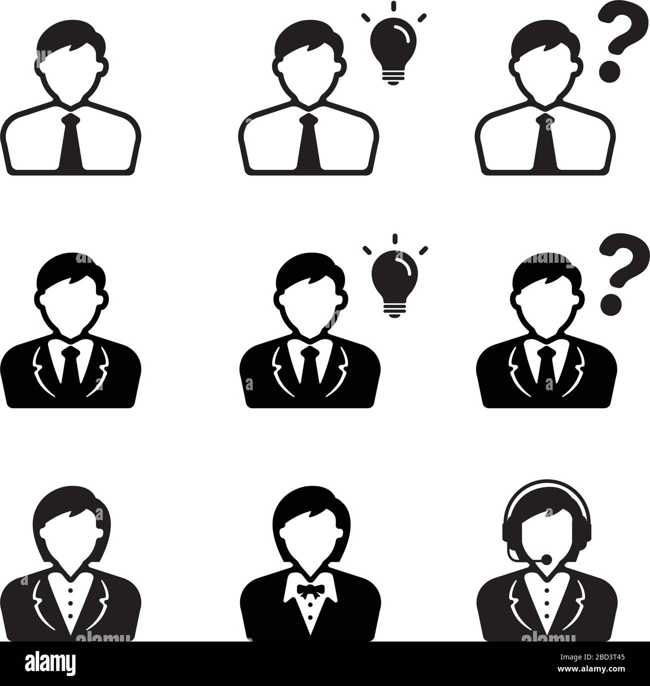 Symbolsatz für Büroangestellte/Geschäftsleute (männlich, weiblich) Stock Vektor