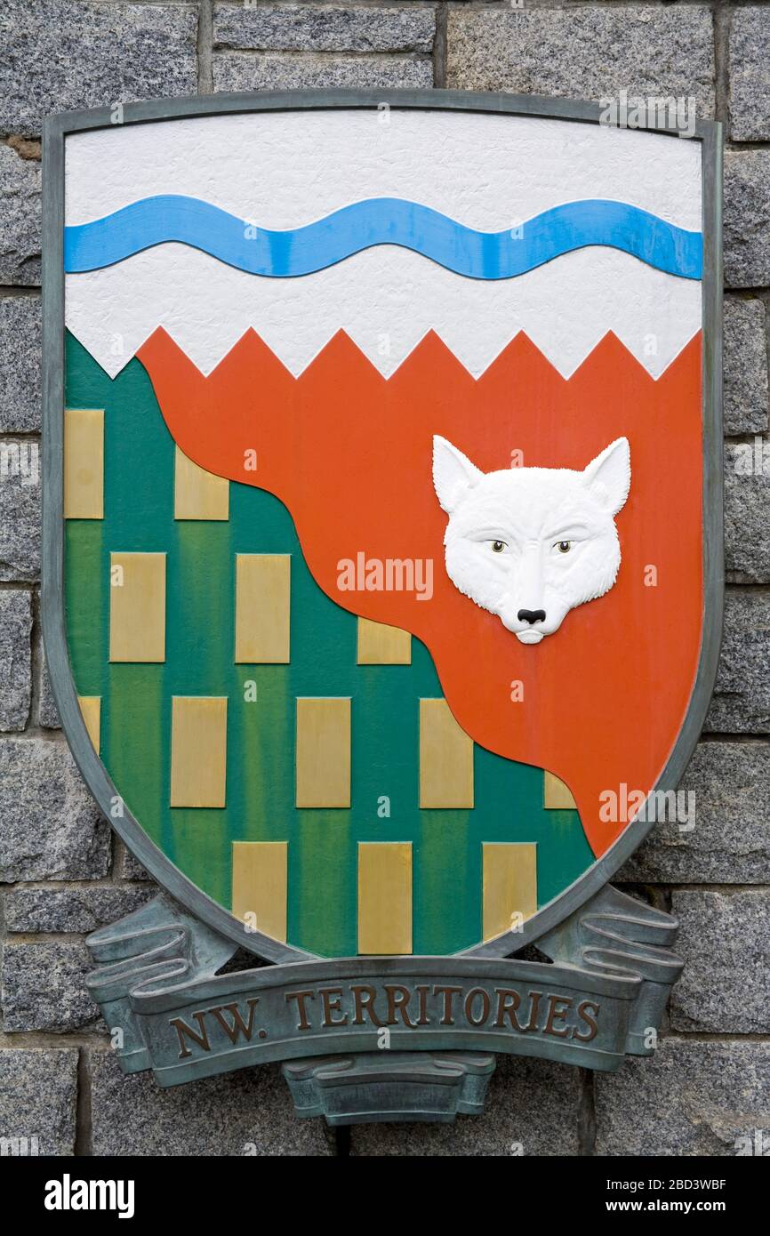 Northwest Territories Crest in Confederation Garden Court, Victoria, Vancouver Island, British Columbia, Kanada, Nordamerika Stockfoto