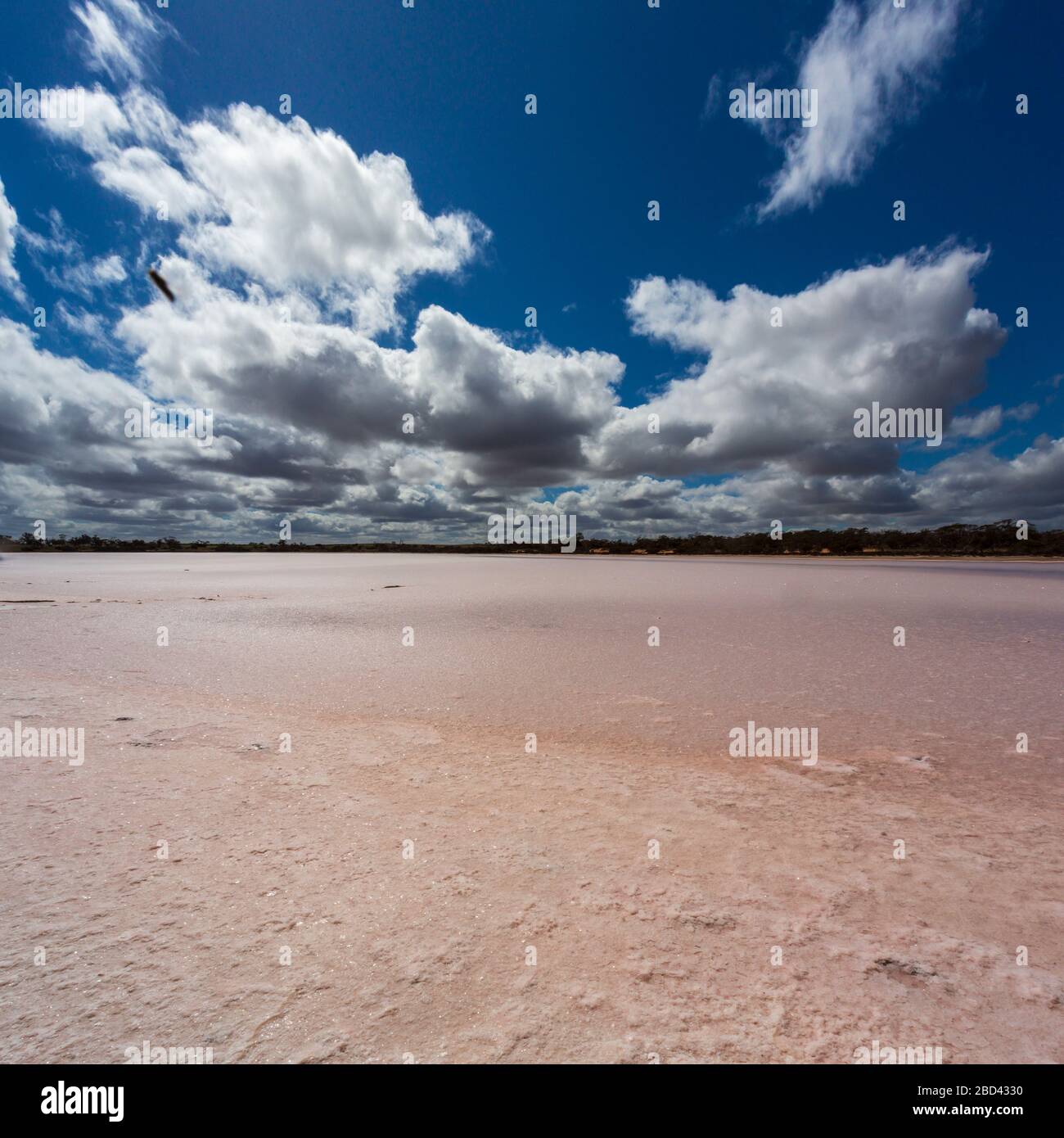 Lake Hardy und blauer Himmel. Einer der Pink Lakes im Murray Sunset National Park. Underbool, Victoria, Australien Stockfoto