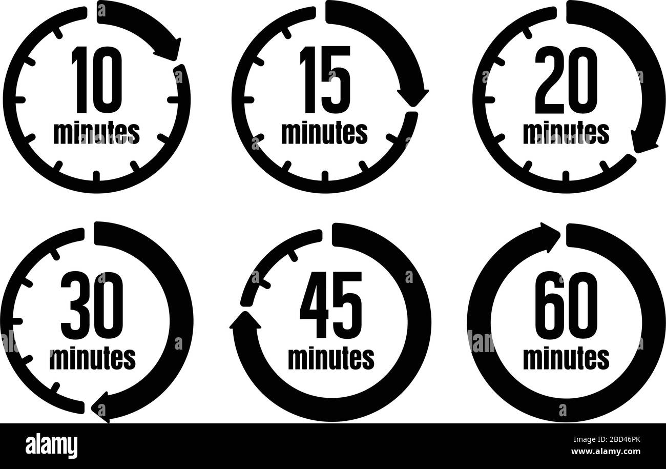 Uhr , Timer (Zeitdurchlauf) Symbol eingestellt ( Form 10 Minuten bis 60  Minuten Stock-Vektorgrafik - Alamy