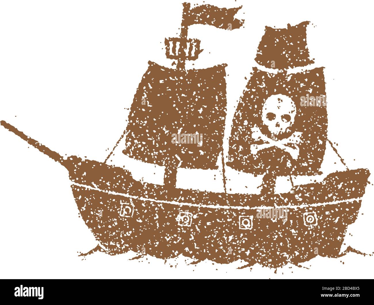 Cartoon Piraten Schiff flache Illustration (Grunge Textur) Stock Vektor