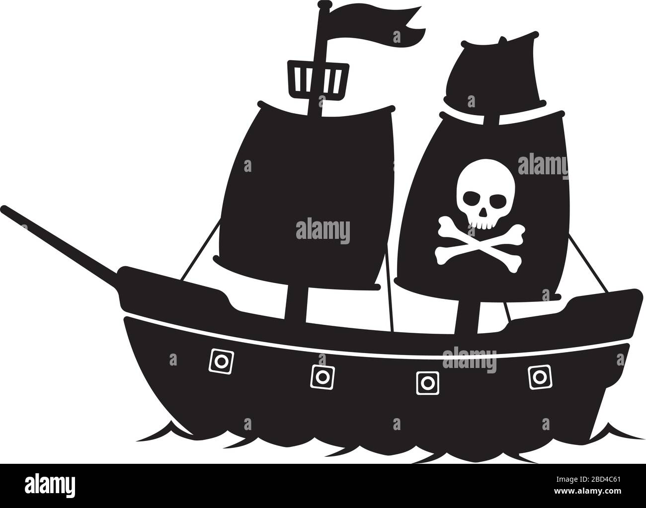 Cartoon Piraten Schiff flach Illustration Stock Vektor
