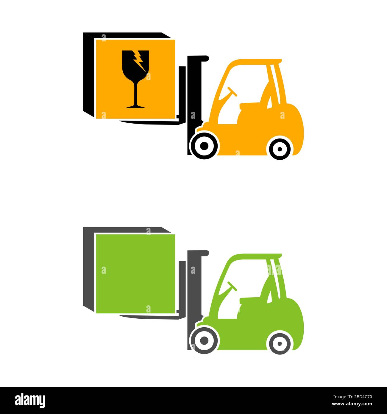 Gelbes Gabelstapler-Vektor-Symbol Logo-Vorlage Illustrationsdesign. Vektor EPS 10. Stockfoto