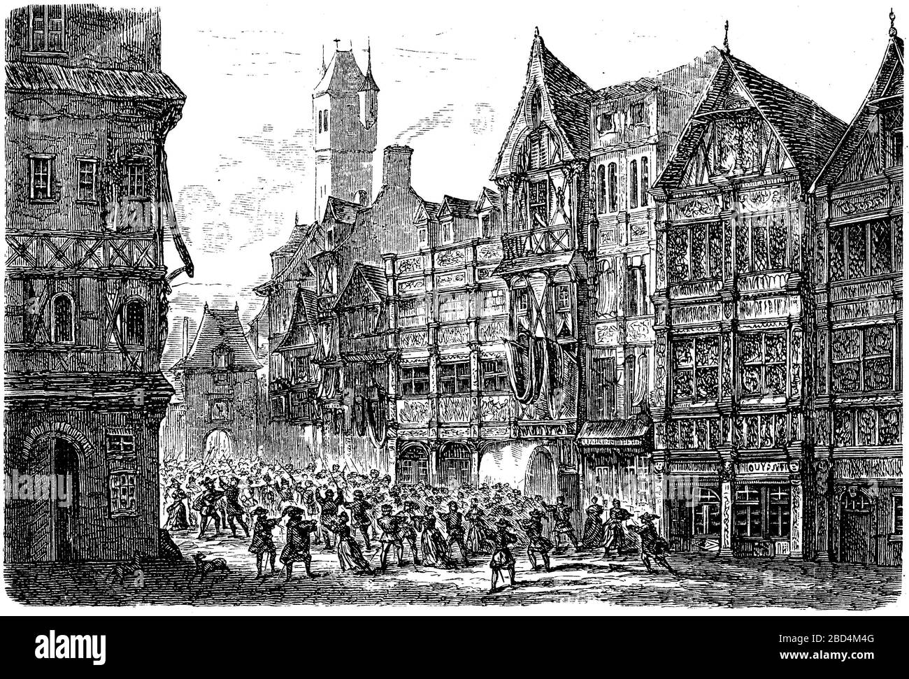 Straße in einer Stadt in Holland, Niederlande, im 17. Jahrhundert / Straße in einer Stadt in Holland, Niederlande, im 17. Jahrhundert, historisch, digital verbesserte Wiedergabe eines Originals aus dem 19. Jahrhundert / Digitale Produktion einer Originalanlage aus dem 19. Jahrhunderts Stockfoto