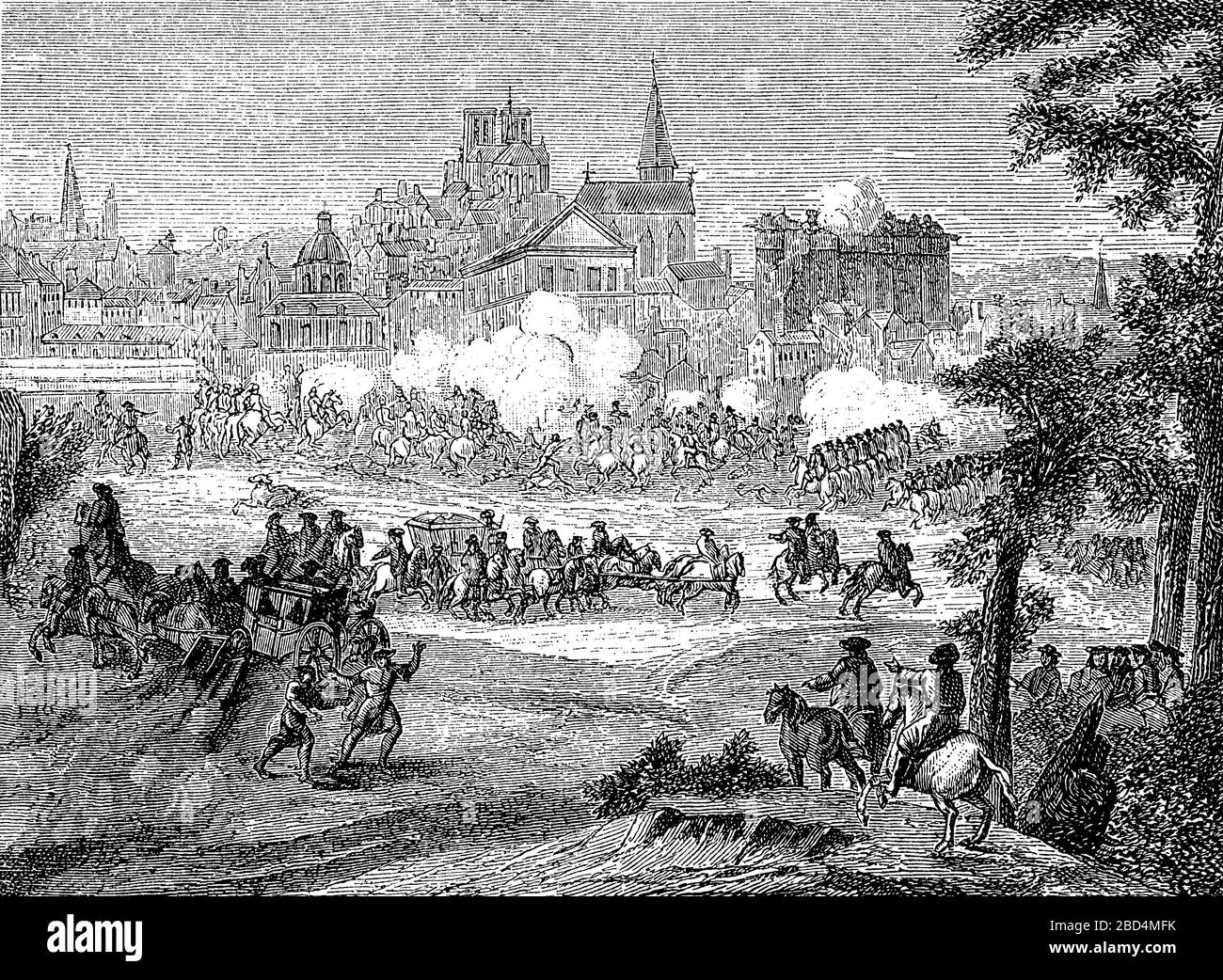 Straßenschlacht in der Antonsvorstadt, Paris, Frankreich, dreißigjähriger Krieg / Straßenschlacht in der Antonsvorstadt, Paris, Frankreich, Dreisigjähriger Krieg, historisch, digital verbesserte Wiedergabe eines Originals aus dem 19. Jahrhundert / Digitale Produktion einer Originalanlage aus dem 19. Jahrhunderts Stockfoto